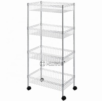 Étagère de rangement en fil métallique chromé à 4 niveaux réglable en acier au carbone pour fruits et légumes avec roulettes