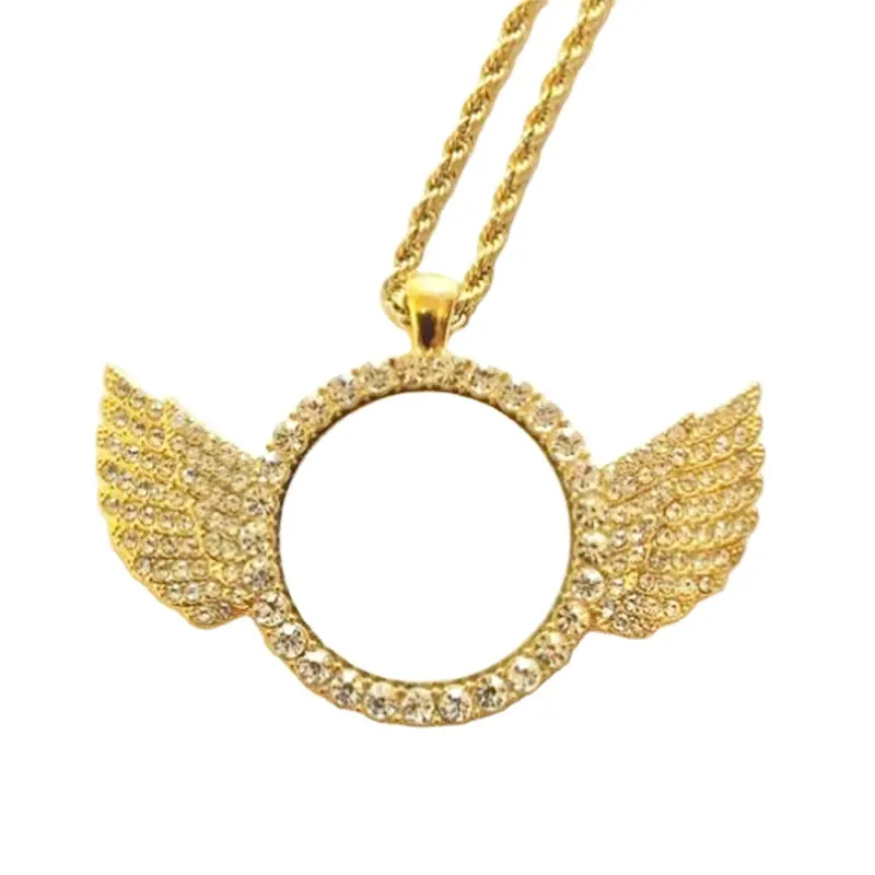Qualisub Factory Price Blank Sublimation Angel wings Necklaces in Gold color