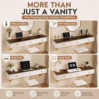 Table de toilette flottante sur pied de 47 pouces avec tiroirs et trous de rangement, bureau multifonctionnel pour maquillage/coiffure/étude, design moderne