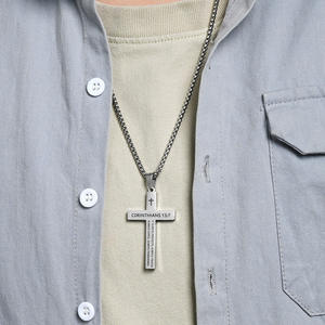 Unisex <b>Cross</b> Necklace Stainless Steel Pendant With Bible Verse For Men Women Gift Jewelry 24Inch <b>Chain</b> - Product Image 3