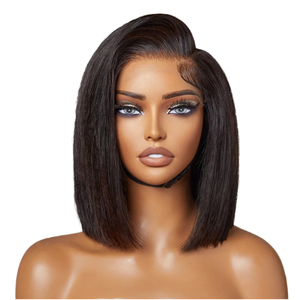 Peluca Bob Corta y Lisa de Alta Calidad con Flequillo, Cabello Remy Brasileño, Estilo <span class=keywords><strong>Yaki</strong></span> para Mujeres Negras - Product Image 4