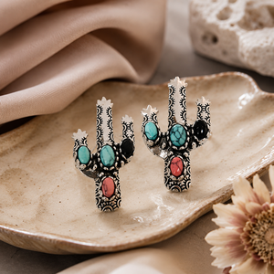 Orecchini creativi a forma di cactus colorati, gioielli retrò da donna per tutti i giorni, idee regalo - Product Image 4