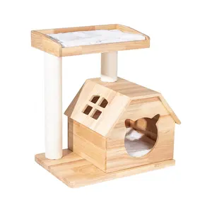 Top Quality Cat House Wooden Cave Solid Kitty Nest Mini Cat Tree Tower Indoor Sisal Scratching Post Multi-level Activity Condo