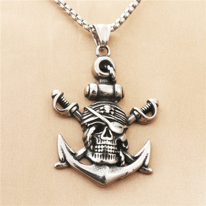 Yunnique-collar con colgante de ancla y calavera para hombre, joyería de estilo Punk Retro de plata tibetana, collares de moda - Product Image 1