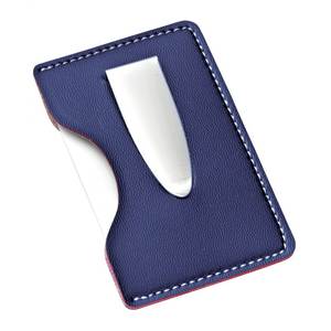 Porte-cartes d'identité et pince à billets en fibre de carbone bleue et cuir, logo personnalisé, style minimaliste pour usage au bureau, petite taille - Product Image 2