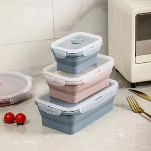 4 adet BPA ücretsiz gıda sınıfı silikon katlanır mikrodalga gıda kapları katlanabilir yemek kabı seti silikon gıda saklama