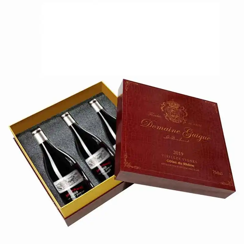 Emballage en carton de bouteille de vin fantaisie personnalisé Boîte d'emballage exquise pour bouteilles de vin haut de gamme avec plateau EVA Accessoires Dir