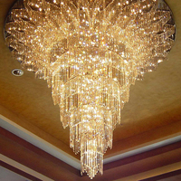 Lampu Gantung Kristal Bertingkat LED Modern Mewah dengan Batang Kaca untuk Lobi Hotel, Aula Perjamuan, Proyek Villa
