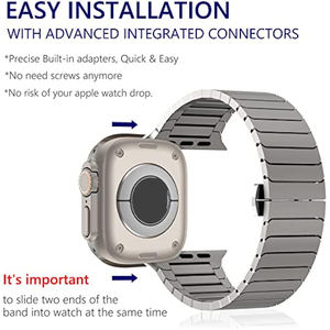 Bracelets de montre de luxe pour homme 46 mm pour Apple Watch 10 Ultra 2 49 mm, bracelet en acier inoxydable, fermoir papillon en bambou, argent, or, or rose - Product Image 6