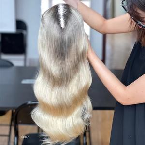 SHY Hair New Desgin Mini peluca Ombre Rubio Cabello humano Onda del cuerpo Topper frontal de encaje con línea de cabello prearrancada - Product Image 1