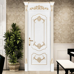 Su misura in legno massello popolare intagliato interno porta bianca stile <span class=keywords><strong>corte</strong></span> aperta camera da letto piatta in legno massiccio intagliato porta - Product Image 2