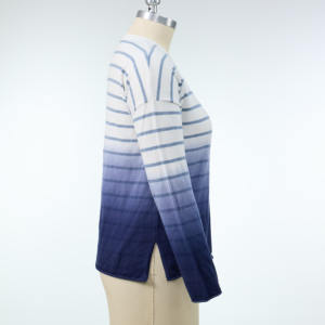 <span class=keywords><strong>Pull</strong></span> en tricot à rayures dégradées pour femme, col rond, manches longues, ample, décontracté, en coton - Product Image 2