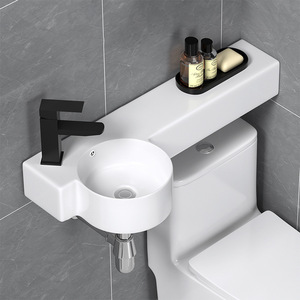 Ensemble de <span class=keywords><strong>meuble</strong></span>-lavabo mural ultra-étroit pour petite unité, avec lavabo en céramique à suspendre, finition mate et <span class=keywords><strong>meuble</strong></span> de toilette - Product Image 2