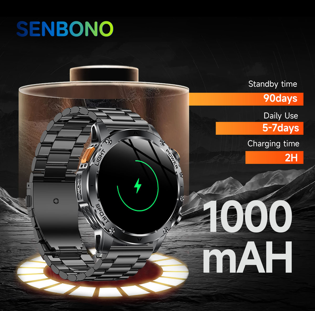SENBONO Smart Watch AK87 Big Battery Smartwatch  Outdoor Sports Fitness Tracking  Call Answering IP68 Waterproof Smart Watch Men