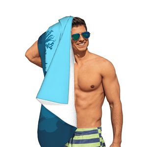 Telo mare con stampa di vita marina subacquea - Telo grande assorbente ad asciugatura rapida con gradiente <span class=keywords><strong>blu</strong></span> per vacanze al mare e in piscina - Product Image 3