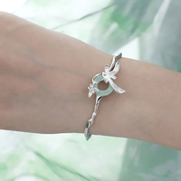 Bracelet manchette en pierre de quartz fleurie pour femme, en argent sterling 925, ajustable, tendance, bijoux personnalisés, vente en gros