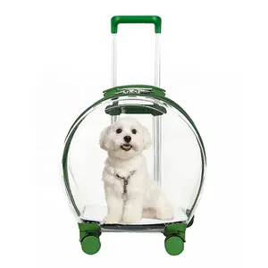 Perro mascota carro mochila portátil al aire libre perro bolsa de viaje de Wheeling maleta para viajes de mascotas transparente