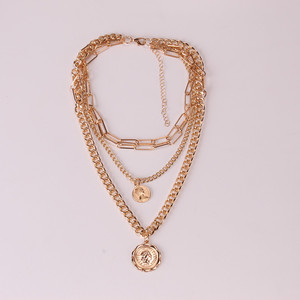 Collar de cadena gruesa con capas doradas y colgante de moneda para hombre, estilo hip hop, joyería de moda. - Product Image 3