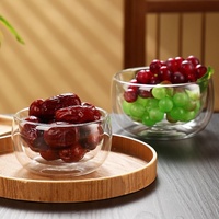 Ensemble de bols en verre à double paroi résistant à la chaleur, directement de l'usine, 250 ml, 350 ml, 450 ml, design moderne pour dessert, fruits, crème glacée, soupe