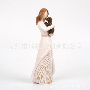 Resin Girl Holding Dog Figurine For <b>Home</b> Living Room Bedroom Desktop <b>Rustic</b> Style <b>Decoration</b> Mother's Day Gift - Product Image 2