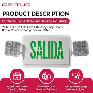 Boîtier ABS FEITUO, ignifuge, signalisation de sortie LED double tête, éclairage de secours pour bâtiments commerciaux, usine au Vietnam, OEM/ODM - Product Image 3