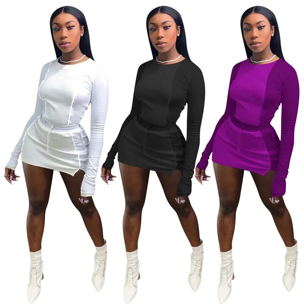 New hot MD038 women fashion casual skirt and long sleeve top two piece set