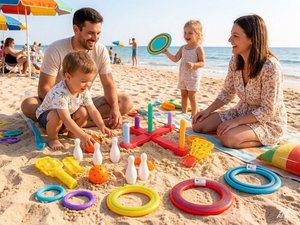 Juego de 5 en 1 de juguetes deportivos para niños al aire libre 2026: lanzador, paleta, anillo volador, bolos y lanzamiento de aros para juegos interactivos entre padres e hijos en el césped. - Product Image 2