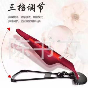 Baby Rocking Chair Lightweight Foldable Reclining Adjustable Backrest 0-12 Months Red And Black Metal Frame - Product Image 4