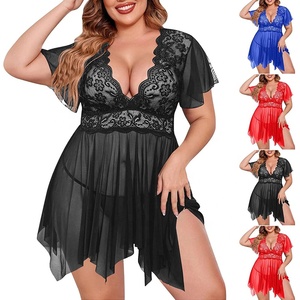 Lingerie sexy grande taille, <span class=keywords><strong>combinaison</strong></span> en cuir sans entrejambe, costumes en <span class=keywords><strong>latex</strong></span>, robe babydoll en dentelle, vêtements de nuit en maille pour femmes, chemise de nuit pour femmes - Product Image 3