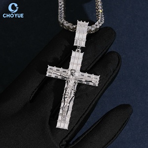 Wholesale GRA Certified Moissanite Cross <b>Pendant</b> 925 Sterling Silver <b>Emerald</b> Cut <b>Pendant</b> Iced Out Rhodium Plated Jesus Jewelry - Product Image 3