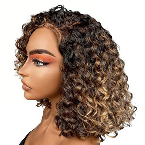 [Exclusivement <span class=keywords><strong>pour</strong></span> Salons] Cheveux Humains Vierges Brésiliens Bouclés <span class=keywords><strong>pour</strong></span> Mèches, Carré Court Couleur 4/27, Base en Dentelle 13x4, Densité 150% - Product Image 4