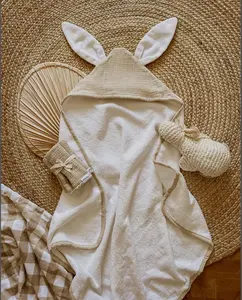 Hochwertige 100 % Baumwolle Kapuzenbedeckung Kinder-Badewindel, Baby-Cartoon-Blattdecke Kapuzenbadewäsche, Säugling Umarmung der Hase-Decke