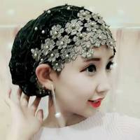 Hiyab Moderno para Mujer, Color Sólido, Turbante Musulmán, Gorro con Decoración Floral, Pañuelo para la Cabeza, Estilo Ramadán, Sombreros Indios