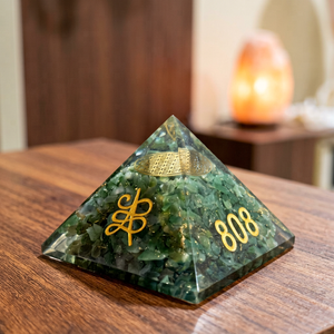 Green Crystal Pyramid <b>Ornament</b> Gold Pattern Decorative <b>Stone</b> Craft Desktop Gift - Product Image 1