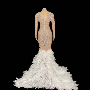 Vestido de noche de lujo de manga larga para mujer, transparente, con <span class=keywords><strong>plumas</strong></span> de cristal, sirena, Sexy - Product Image 3
