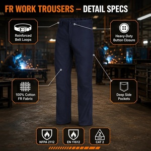 Pantalones Resistentes al Fuego con Clasificación de Arco NFPA 2112 CAT 2, 100% Algodón, EN 11612, Pantalones de Trabajo Resistentes al Fuego para Soldadura y Construcción - Product Image 2