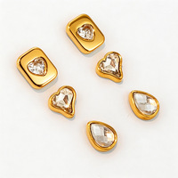 Boucles d'oreilles clous en acier inoxydable étanche plaqué or avec zircone en forme de cœur, carrées et en forme de goutte d'eau pour femme - Grande Vente