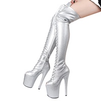 Sandales de pole dance argentées à talon de 15 cm, bout ouvert, plateforme, pour strip-tease, chaussures de boîte de nuit, automne-hiver