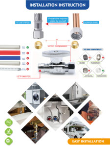 Válvula de Cierre Recta de Latón Cromado de Bajo Contenido de Plomo con Certificación NSF KING SMART UPC de 1/4 de Giro, 1/2" PEX-A (Envío Gratuito a EE. UU. y Canadá) - Product Image 3