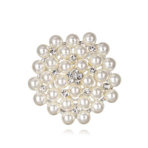 新着女性ファッション高級ジュエリーシルバーゴールド合金クリスタルラインストーンパールブローチ - Product Image 4