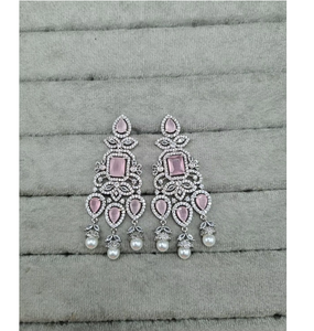 Elegantes Pendientes Largos Geométricos Infinitos con Micro Pavé de Circonitas Rosas, Joyería de Lujo para Fiestas y Bodas para Mujer - Product Image 1