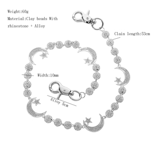 Cadena de cintura de bola de <span class=keywords><strong>discoteca</strong></span> de moda <span class=keywords><strong>Luna</strong></span> y Estrella 10mm cuentas de arcilla con diamantes de imitación aleación bolsillo cadena cinturón cuerpo joyería para regalo de fiesta - Product Image 2