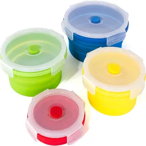 Vendita all'ingrosso su misura Bpa free 4 pz Silicone pieghevole scatola pranzo pieghevole contenitore per alimenti con coperchio