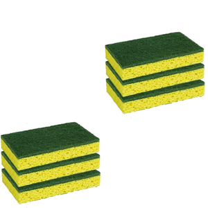 Éponge de nettoyage rectangulaire verte et jaune, épaisseur 30 mm, en polyester robuste, pour surfaces en acier inoxydable - Product Image 1