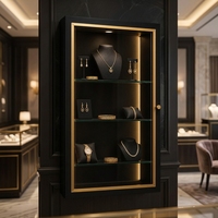 Maßgefertigte Wandmontierte LED-Schmuckvitrine Schwarz-Gold Glasvitrine für Juweliergeschäfte