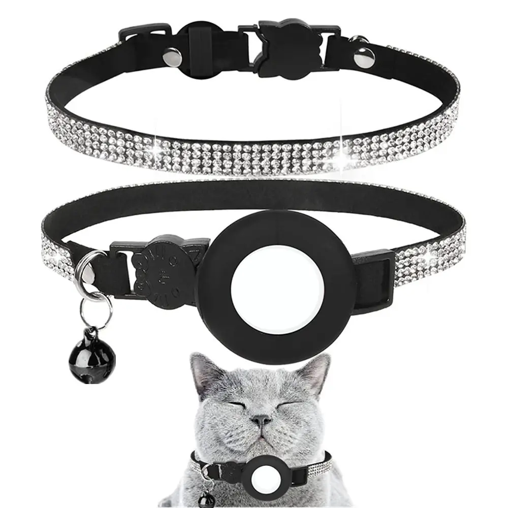 Huisdier Product Strass Decoratie Kat Airtag Kraag Met Bel En Veiligheidsgesp Voor Kat Hond Kitten Puppy