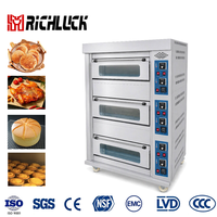 Four à sole commercial à gaz 3 niveaux 3 plateaux, machine de cuisson directe usine, prix compétitif pour le pain, la pizza, les gâteaux, le poulet rôti