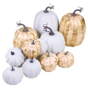 7 Calabazas de Espuma Realistas con Acabado Escarchado, Surtido Blanco y Dorado, para Decoración de Mesa en Otoño, Acción de Gracias, Pascua, Graduación y Hogar - Product Image 3