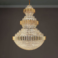 Lustres en cristal doré traditionnels longs et grands pour villa, avec télécommande, luminaires suspendus de luxe pour salon