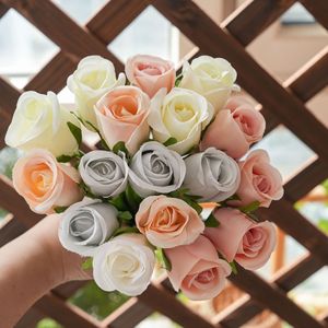 ช่อดอกกุหลาบประดิษฐ์ CallaFloral สีชมพูอ่อน สีแชมเปญ สีเทา สำหรับตกแต่งงานแต่งงาน ผ้าทอแบบแพน  ก้านเดี่ยว - Product Image 1
